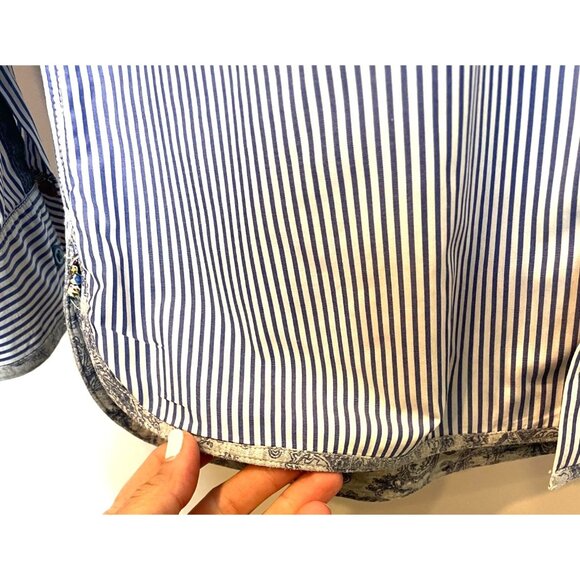 Robert Graham Blue Pinstripe Button Down Shirt Paisley Contrast Size Large - Picture 13 of 13